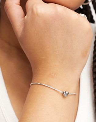 ASOS DESIGN Curve bracelet with puff heart charm in silver tone
