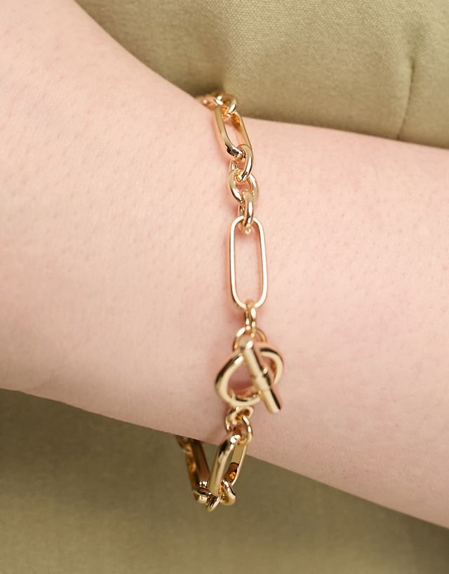 ASOS DESIGN Curve bracelet with tbar in mixed chain design in gold tone