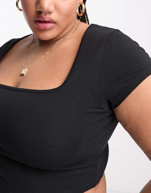 ASOS DESIGN Curve - Brassière courte à encolure dégagée - Noir, 3 de 4