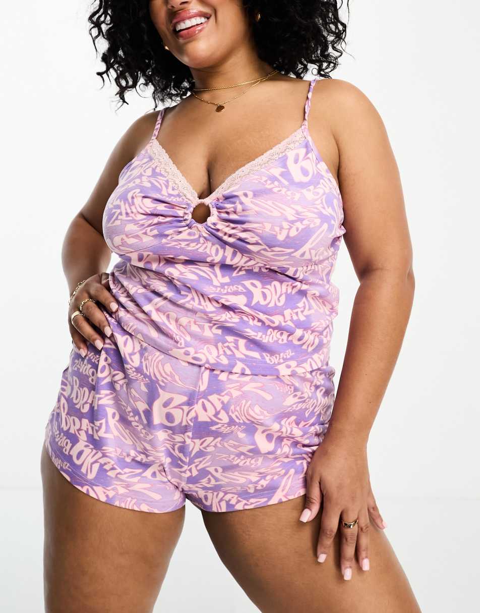 ASOS DESIGN Curve Bratz cami & short pyjama set with ring detail in purple