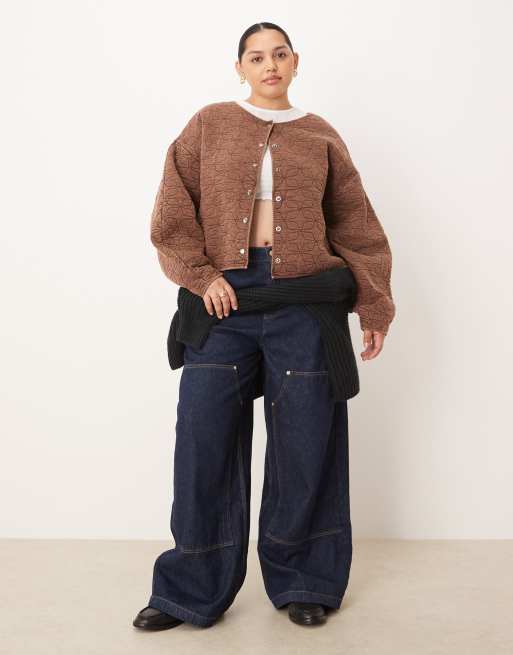 ASOS DESIGN Curve – Brązowa pikowana kurtka z efektem sprania, 3 z 4
