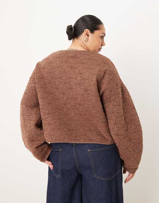 ASOS DESIGN Curve – Brązowa pikowana kurtka z efektem sprania, 4 z 4