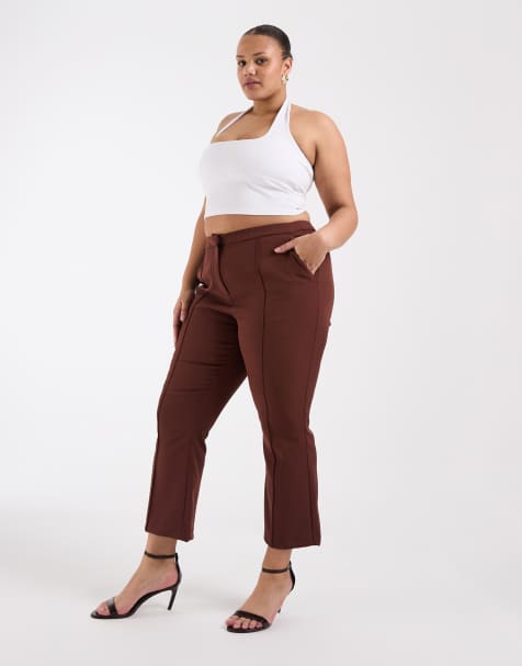 ASOS DESIGN Curve – Brązowe dopasowane spodnie dzwony - view 1