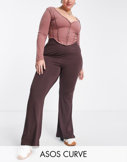 ASOS DESIGN Curve – Brązowe spodnie z szerokimi nogawkami
