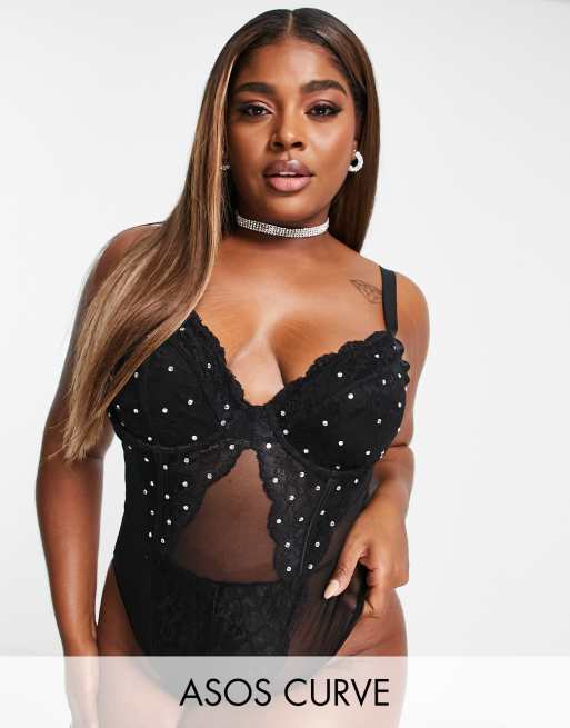 Plus Size Black Lace Bodysuit Without Underwire