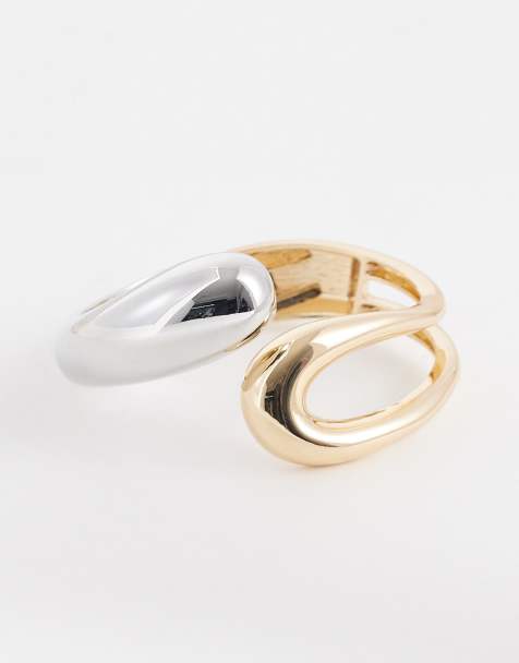 ASOS DESIGN Curve - Brede armband van gemengde metalen in goud- en zilverkleur - view 1