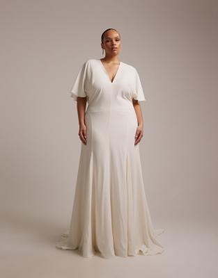 Asos Curve Asos Design Curve Bridal Cape Sleeve Godet Maxi Dress In White
