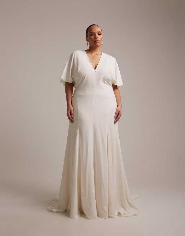 plus size ivory evening dresses ASOS - Bridal Cape Sleeve Godet Maxi Dress - Women - Polyester/Spandex - 18 US fuller figure plus size mother of the bride dresses that hide belly