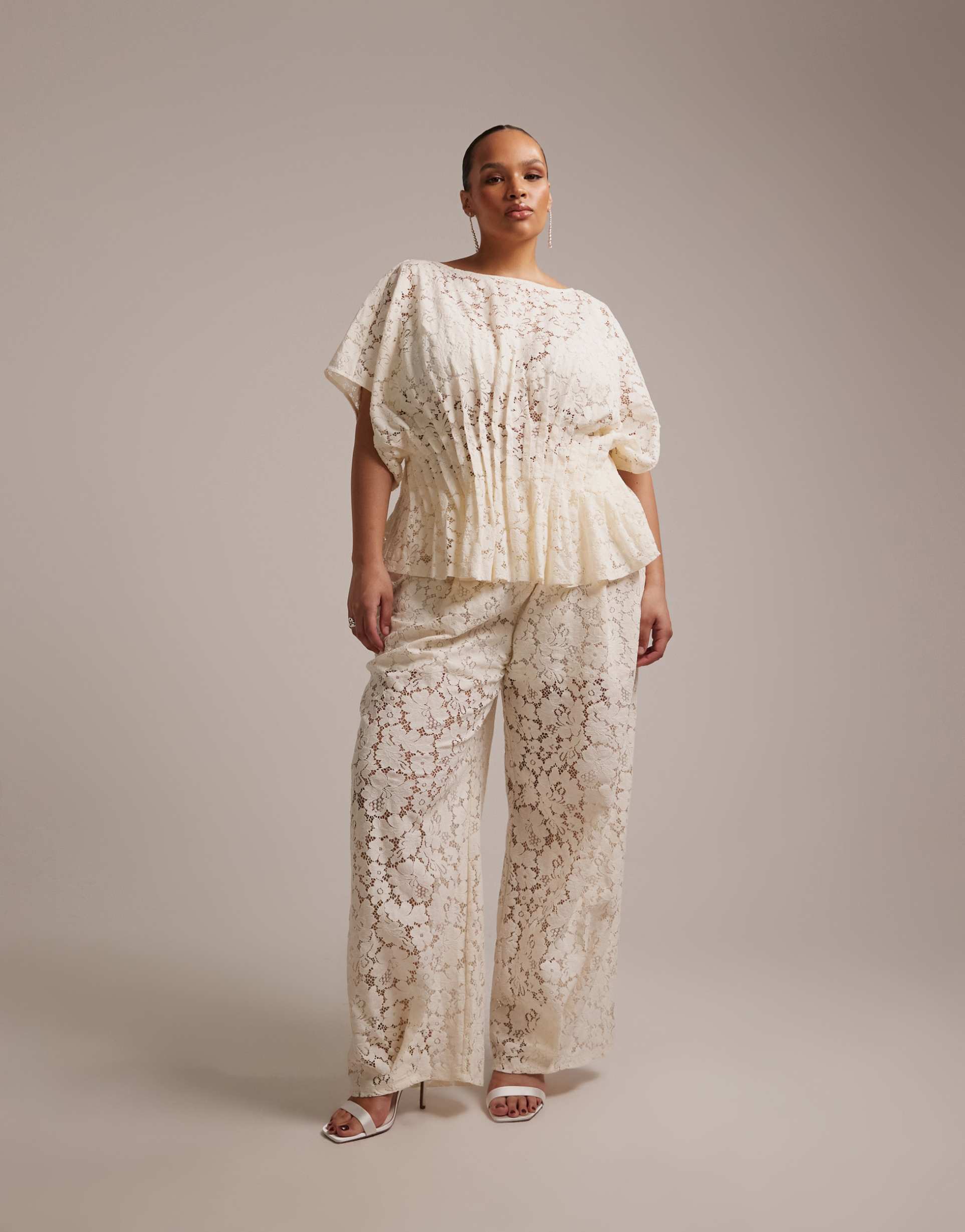 asos design curve bridal lace pants in ivory -set
