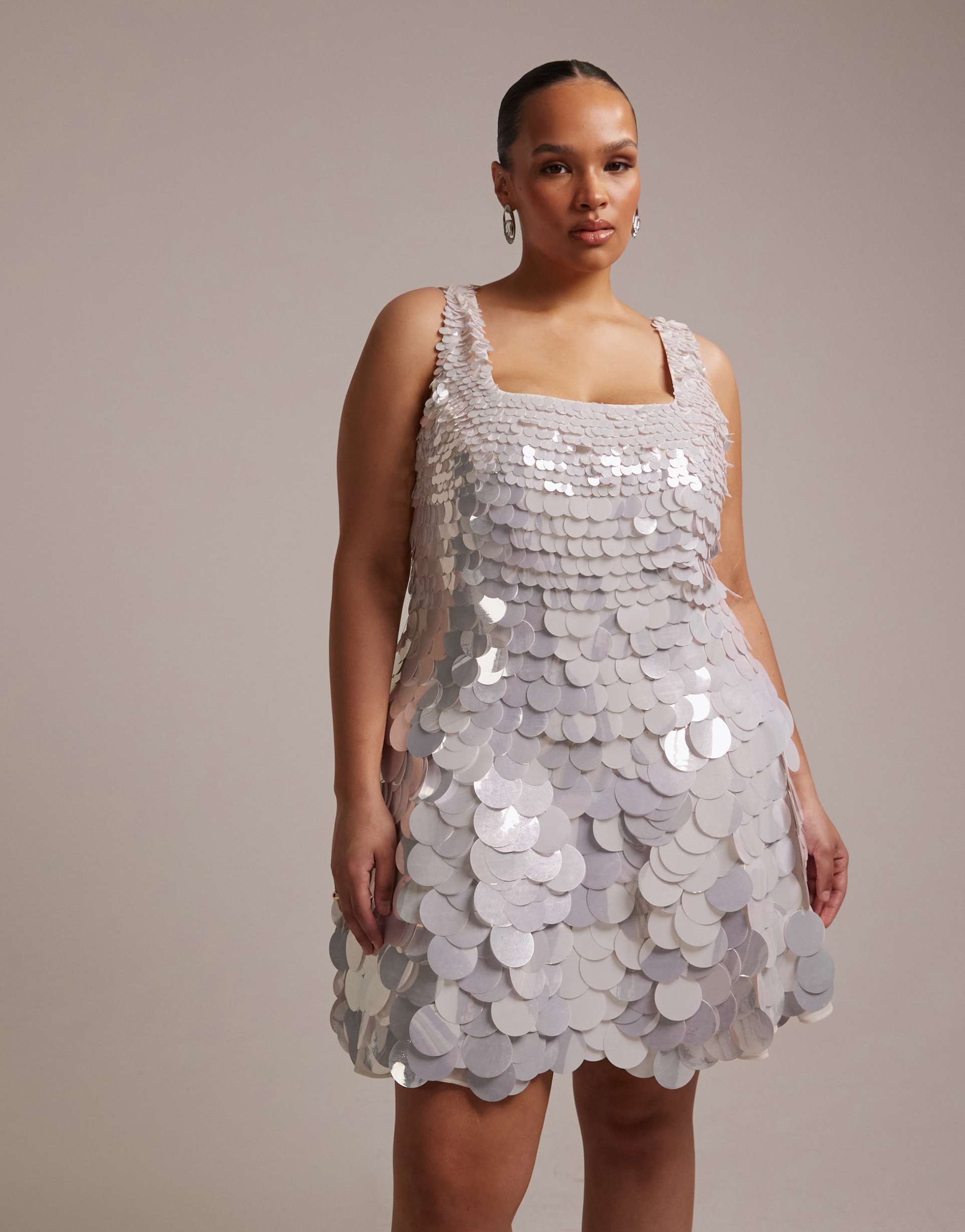 asos design curve bridal large disc sequin square neck mini dress