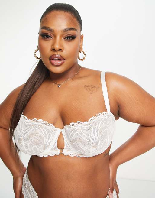 Buy Yours White Curve Fishnet & Daisy Plunge Lace Bra from Next