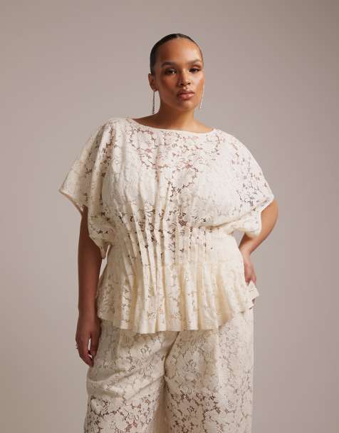 ASOS DESIGN Curve bridal short sleeve lace top -set - view 1