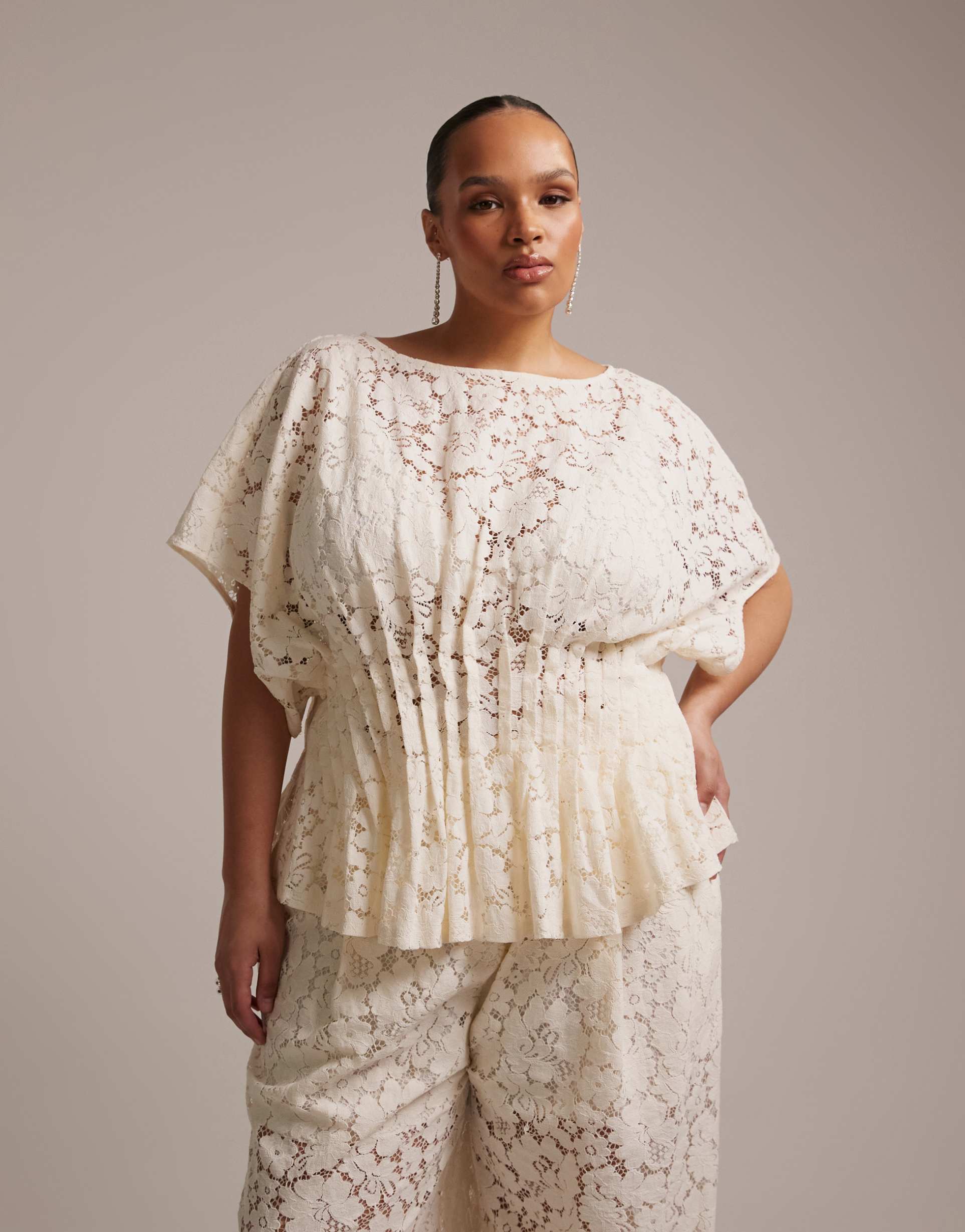asos design curve bridal short sleeve lace top -set
