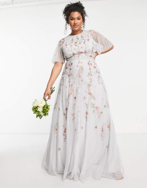 ASOS DESIGN Curve Bridesmaid floral embroidered maxi dress with embellishment in soft blue