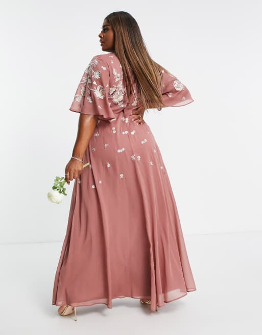 Asos edition wedding floral embroidered dobby mesh hot sale flutter sleeve maxi dress