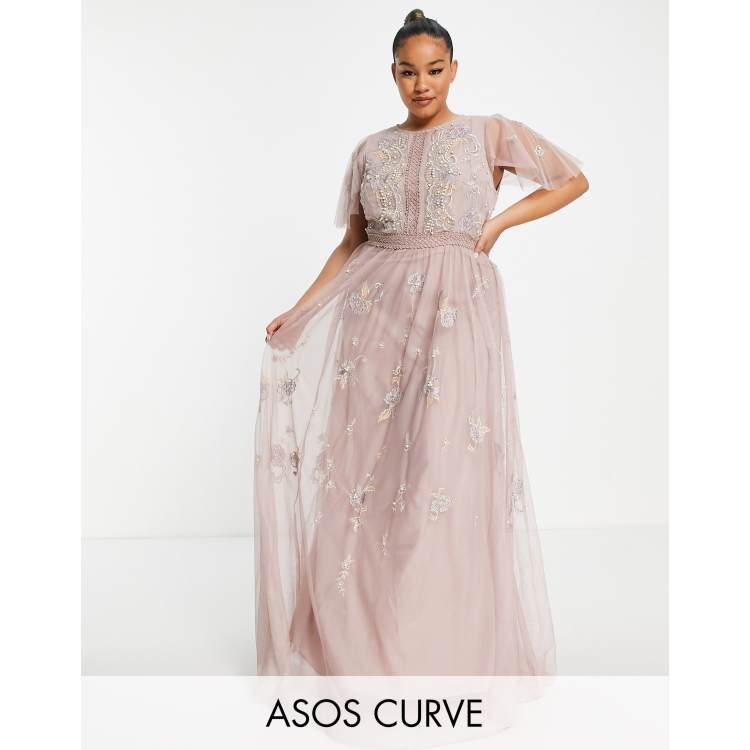 ASOS DESIGN Bridesmaid pearl embellished long sleeve maxi dress