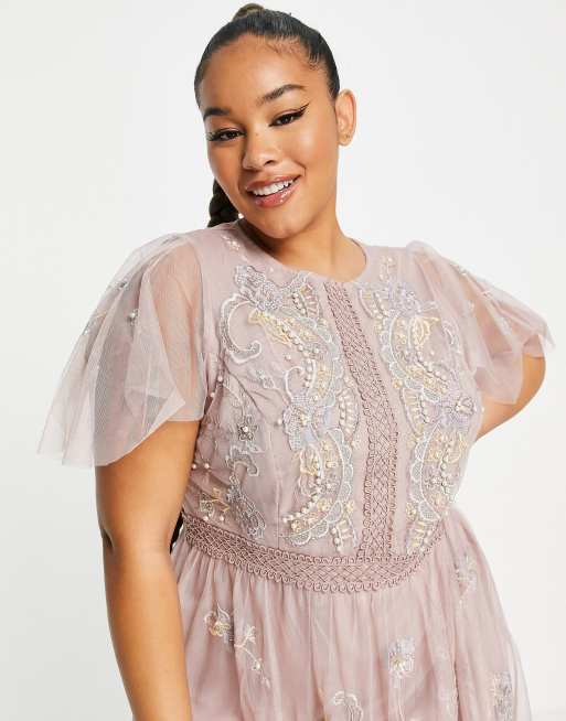 ASOS DESIGN Bridesmaid floral embroidered dobby mesh flutter