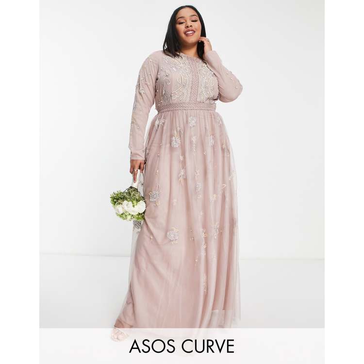 ASOS DESIGN Bridesmaid pearl embellished long sleeve maxi dress