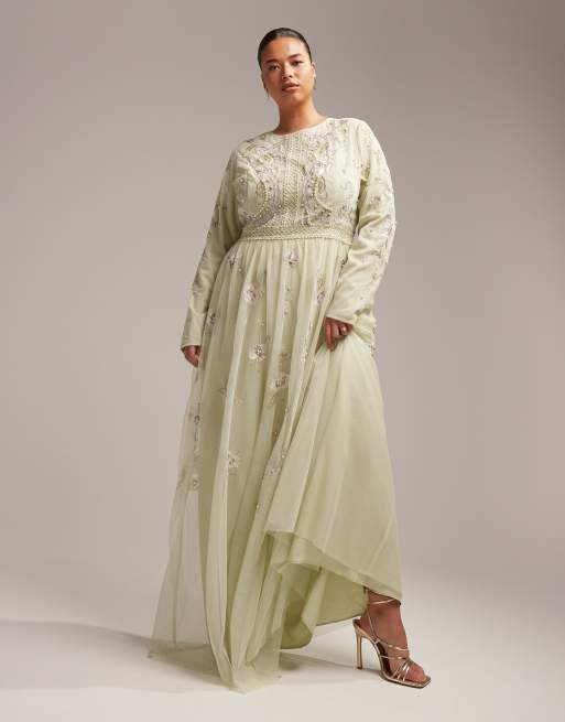 ASOS DESIGN Bridesmaid pearl embellished long sleeve maxi dress