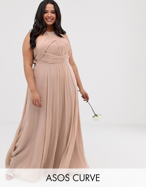 ASOS DESIGN Curve Bridesmaid pinny maxi dress with ruched bodice