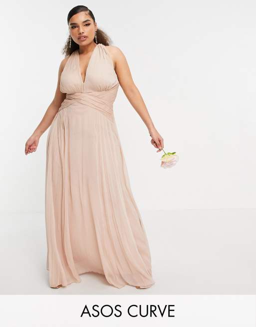 Bridesmaid ruched bodice drape maxi dress with wrap waist - ASOS DESIGN