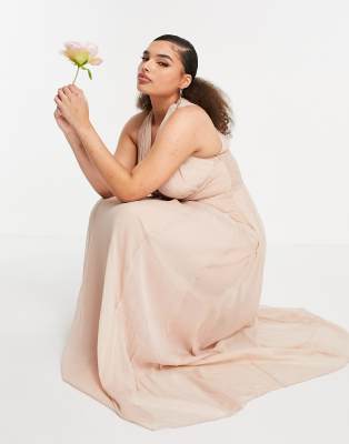 asos design maxi dress with wrap waist with horn detail in satin