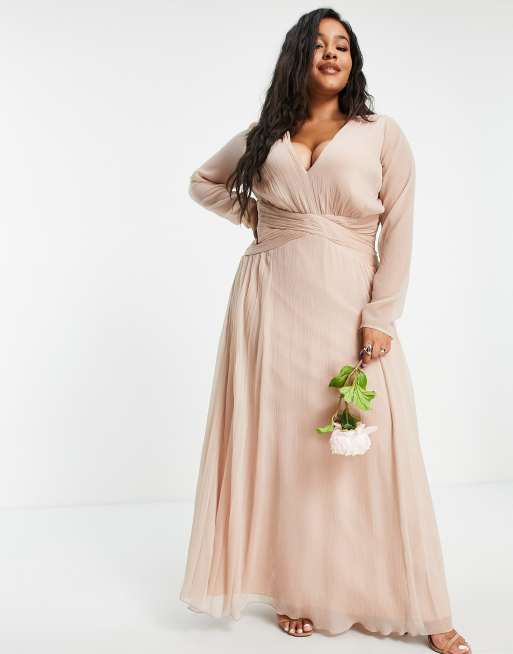 ASOS DESIGN Bridesmaid ruched waist maxi dress with long sleeves and pleat  skirt