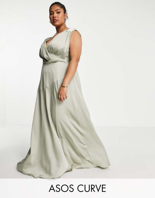 ASOS DESIGN Bridesmaid maxi dress with curved neckline and satin