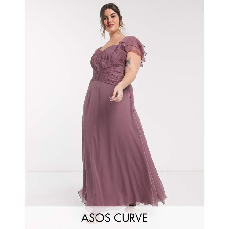asos design bridesmaid short sleeve ruched maxi dress Curve Size:Waist Size : 38 Unfinished Bottom