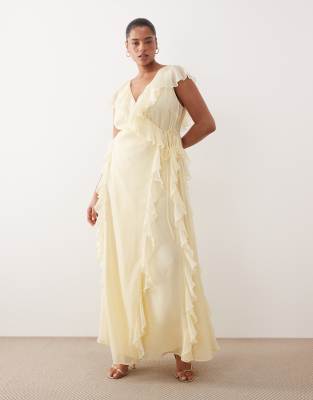 Asos Curve Asos Design Curve Bridesmaid Wrap Front Ruffle Maxi Dress In Neutral