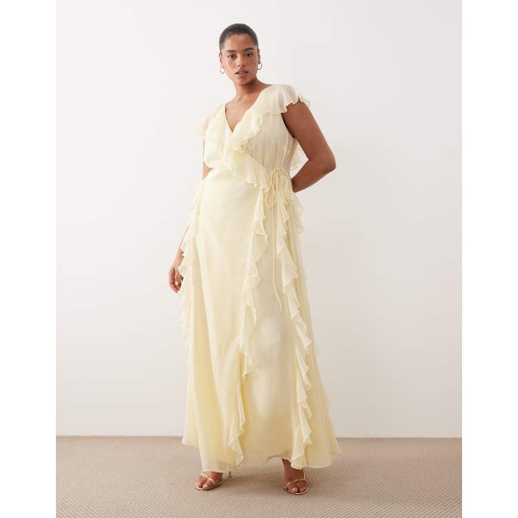 pastel yellow wrap dress ASOS Curve - Bridesmaid Wrap Front Ruffle Maxi Dress - Women - Polyester - 18 US