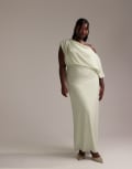 [ASOS Curve] ASOS DESIGN Curve Bridesmaids crepe one shoulder draped maxi dress in light green 30 Light green