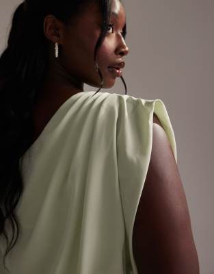 Asos Curve Asos Design Curve Bridesmaids Crepe One Shoulder Draped Maxi Dress In Green