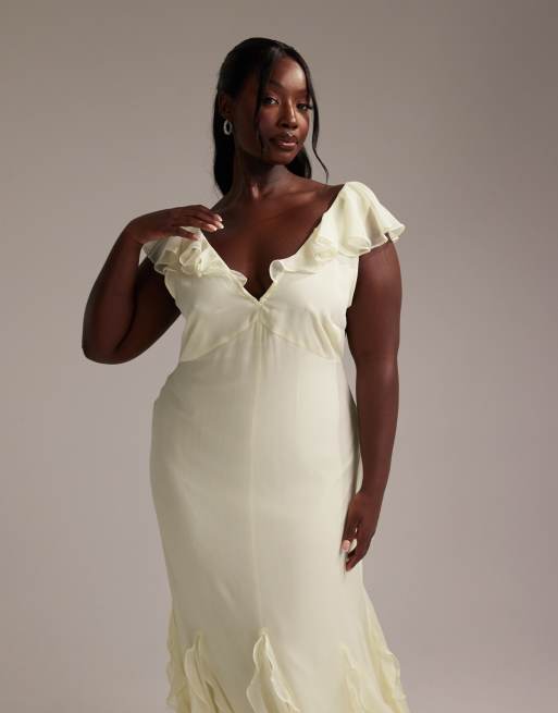 asos curve bridesmaid dresses ASOS DESIGN Curve Bridesmaid satin draped bust maxi dress with column skirt  in sage green