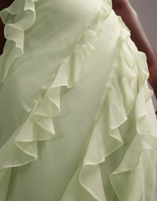 ASOS DESIGN Curve Bridesmaids racer neck bias cut ruffle maxi dress in light green