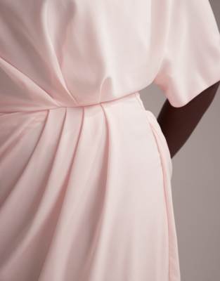 Asos Curve Asos Design Curve Bridesmaids Slash Neck Crepe T-shirt Sleeve Minimal Drape Maxi Dress In Pink