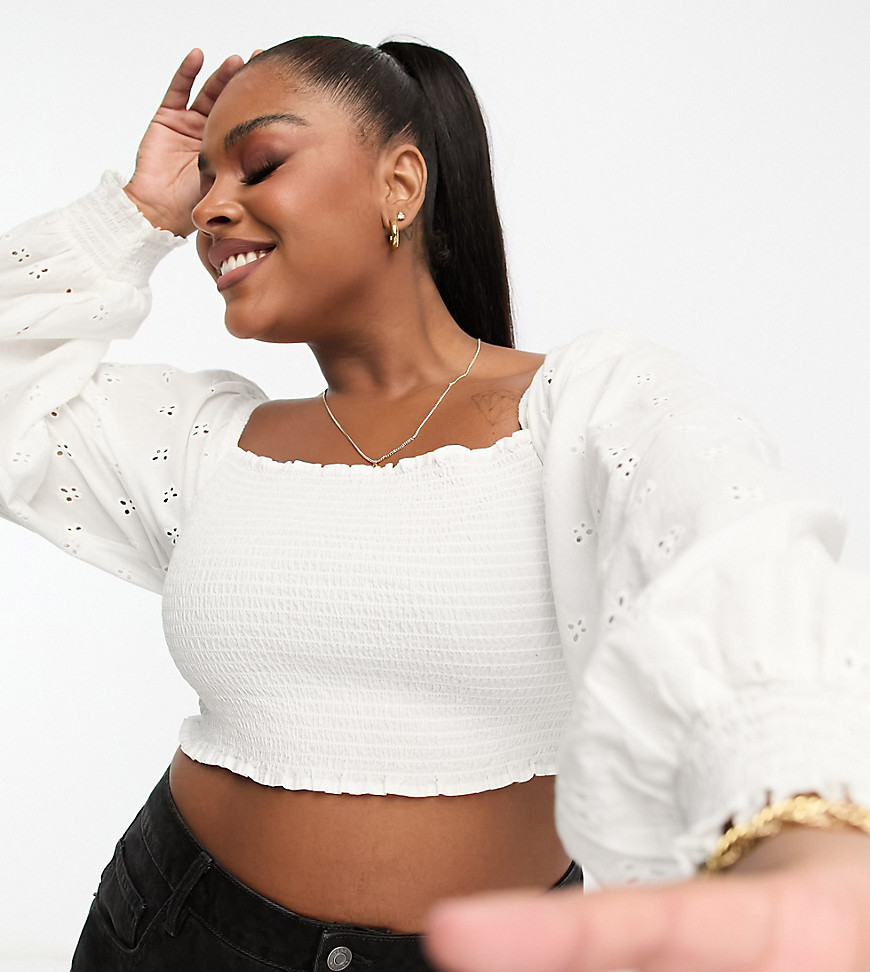ASOS DESIGN Curve broderie sheered top in white
