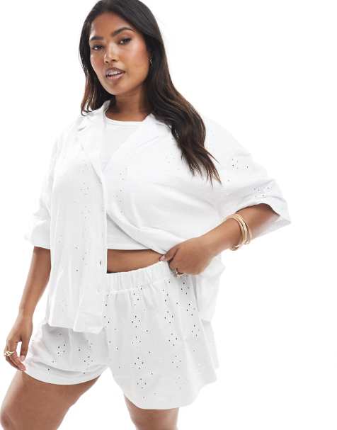 ASOS DESIGN curve broderie short co-ord in white - view 1