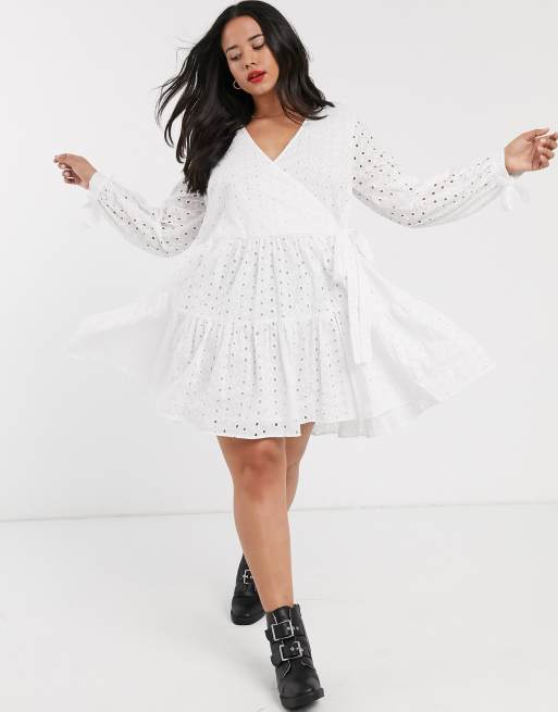 Asos design petite tiered trapeze mini dress in clearance broderie