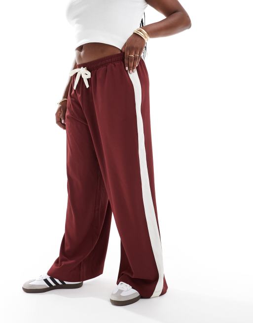 ASOS DESIGN Curve - Broek met elastische taille en contrasterend paneel in bordeauxrood, 4 van 5