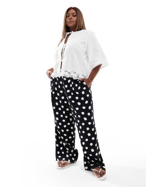 ASOS DESIGN Curve - Broek met elastische taille en stippenprint in zwart - view 1