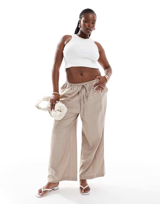 ASOS DESIGN Curve - Broek met linnenlook en trekkoord in zandkleur 