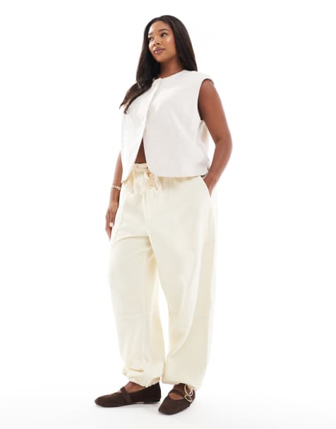 ASOS DESIGN Curve - Broek met naden en elastische taille in karnemelk - view 1