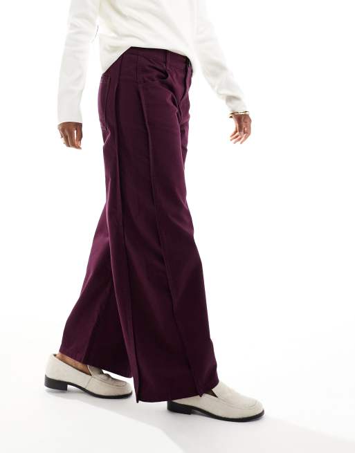 ASOS DESIGN Curve - Broek met riempje in de taille in wijnrood, 3 van 5