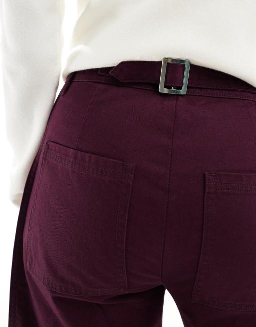 ASOS DESIGN Curve - Broek met riempje in de taille in wijnrood, 4 van 5