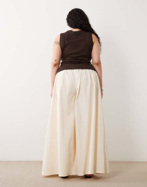 ASOS DESIGN Curve - Broek met superwijde pijpen in crème, 3 van 5
