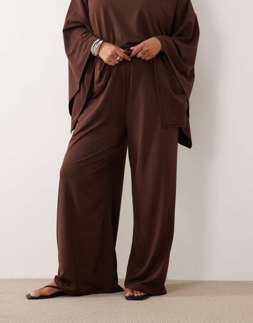 ASOS DESIGN Curve - Broek met wijde pijpen in bruin, deel van co-ord set, 2 van 5