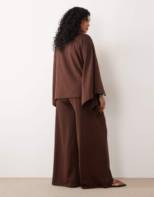ASOS DESIGN Curve - Broek met wijde pijpen in bruin, deel van co-ord set, 4 van 5