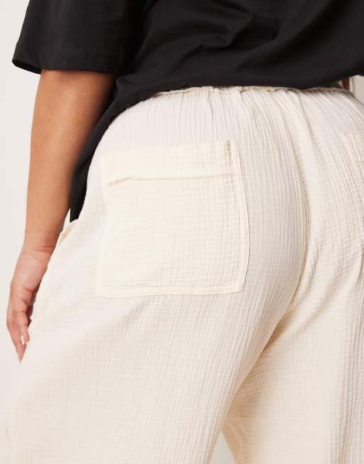 ASOS DESIGN Curve - Broek van kaasdoek met elastische taille en onafgewerkte rand in lichtgeel, 5 van 5
