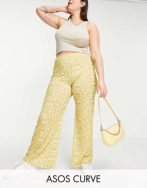 ASOS DESIGN Curve - Broek van kaasdoek met wijde pijpen en abstracte ruitprint